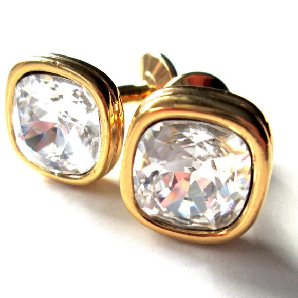 ✨ SWAROVSKI Swan Mark Cufflinks Cuff Links Clear Crystals Gold Tone - Picture 3 of 12